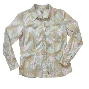 Sigrid Olsen 100% Cotton Long Sleeve Pastel Patch Work Patterned Shirt Size S